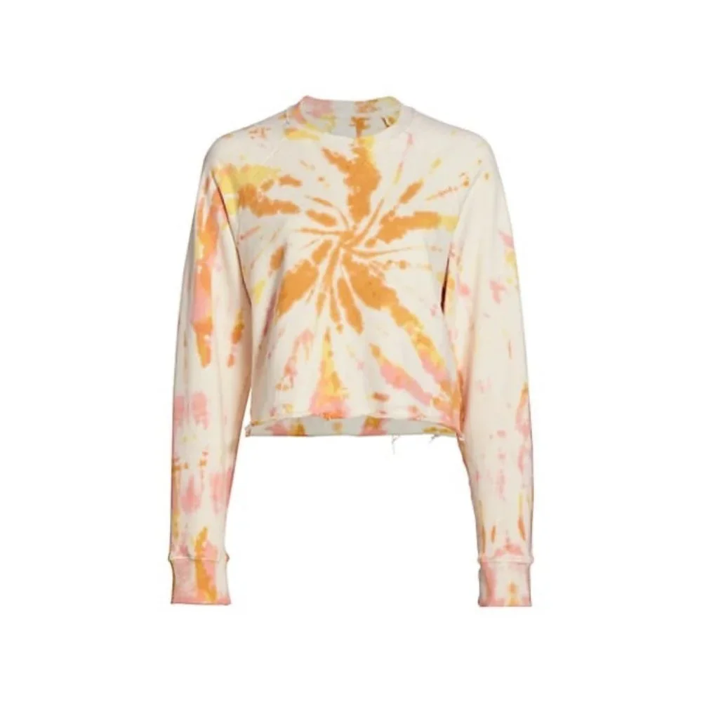 MOTHER The Loafer Crop Fray Sweatshirt In Coral Haze & Lemon - Picture 1 of 10